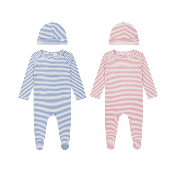 Striped Shoulder Flap 2-Piece Footie Set