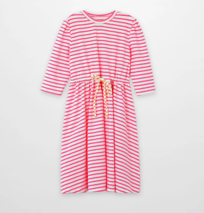 adee Neon Pink Striped Dress - 3/4 Sleeve