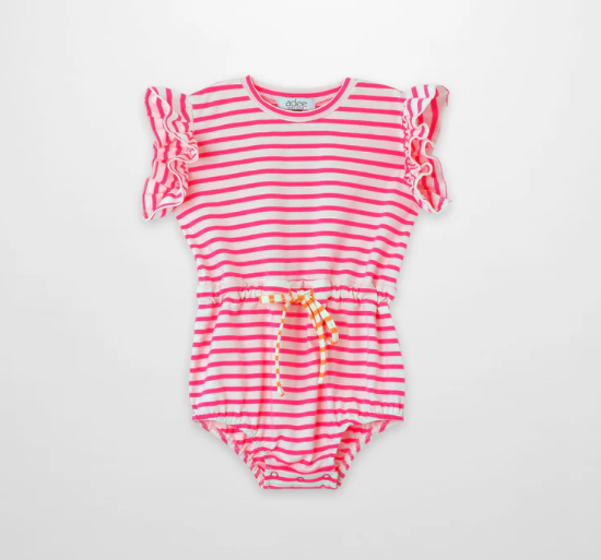 Neon Pink Striped Romper