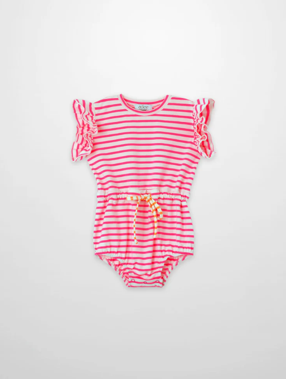 Neon Pink Striped Romper