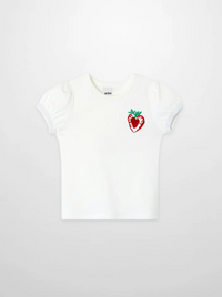 Embroidered Strawberry Short Puff Sleeve T-shirt