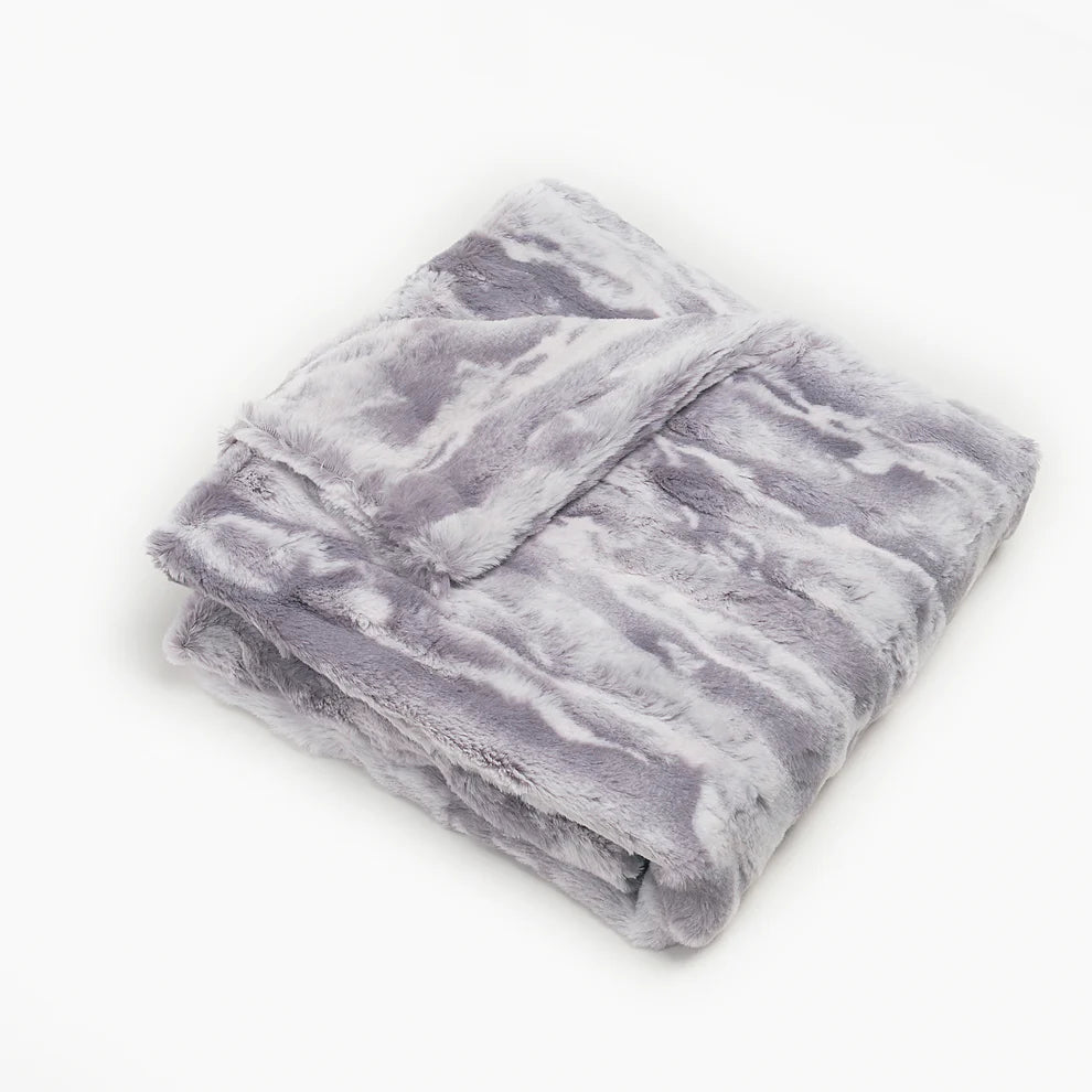 Super Soft Grey Marble Fur Blanket