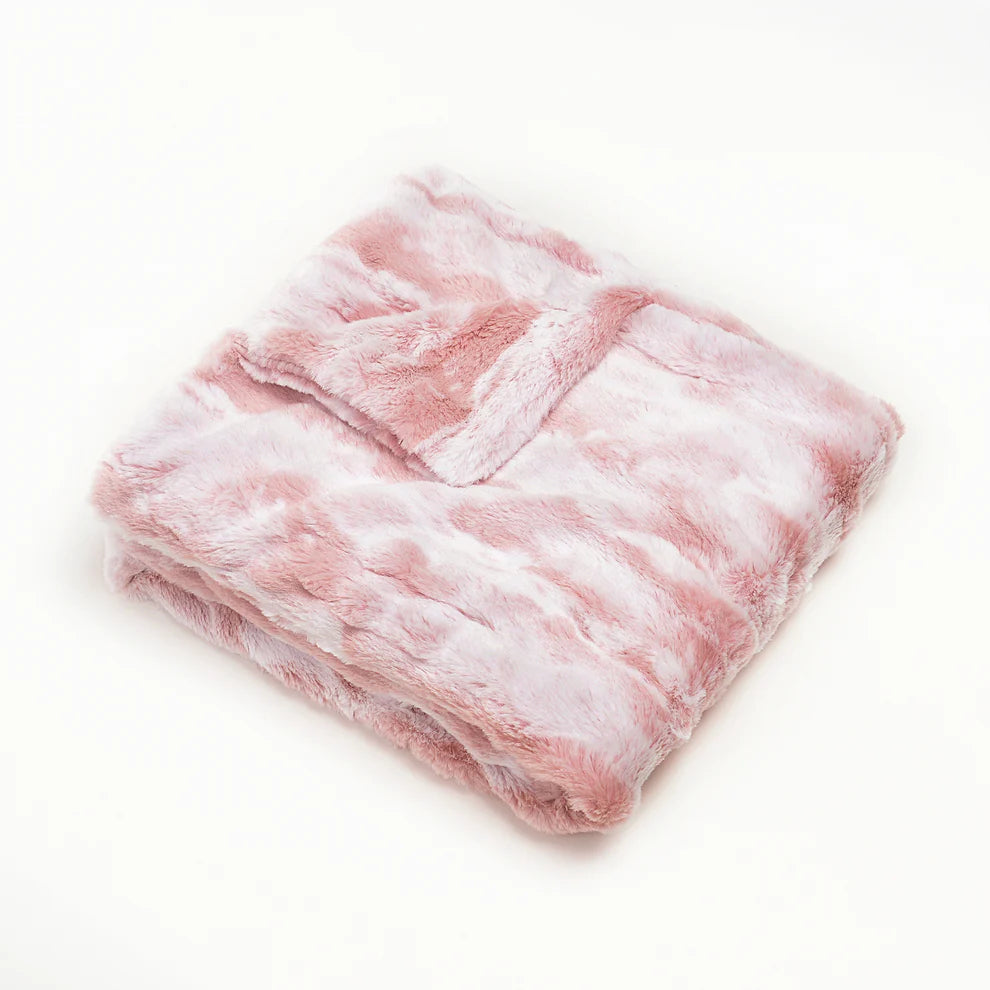 Super Soft Pink Marble Fur Blanket